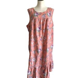 Vtg Anthony Richards House Dress Womens 2X Orange Floral Night Gown Lounge Roses